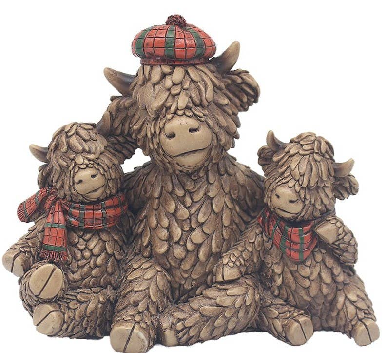 Hughie Highland Cow with Tartan Hat and Scarf Ornament