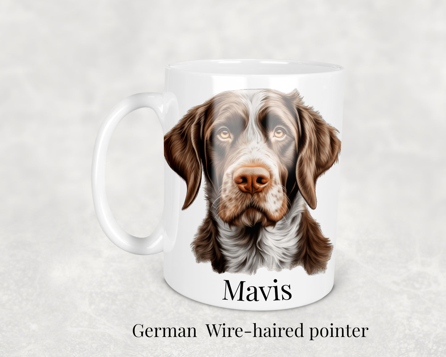 German Wirehaired Pointer Mug featuring a detailed illustration of a rugged and determined German Wirehaired Pointer dog