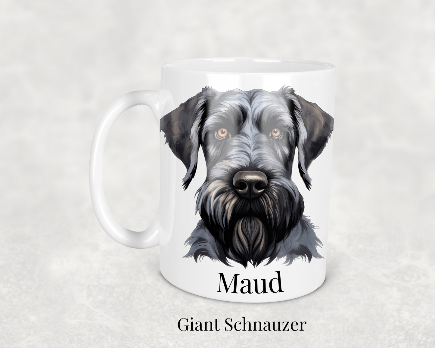 Giant Schnauzer Mug featuring a detailed illustration of a bold and commanding Giant Schnauzer dog