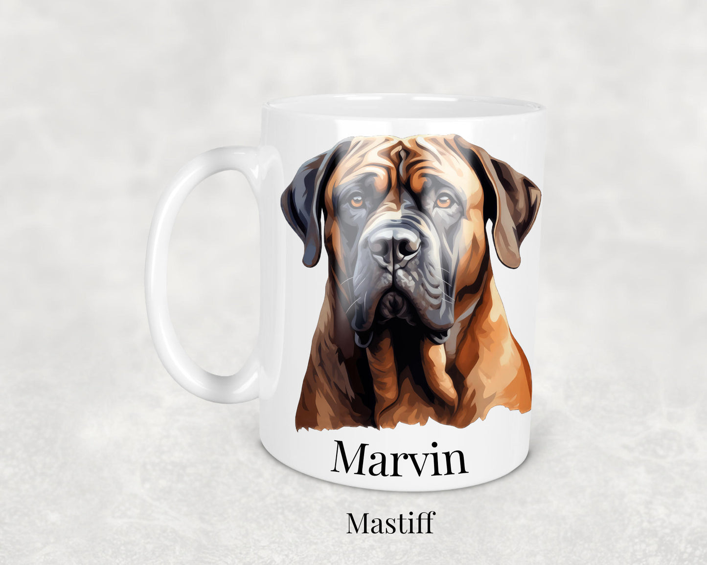 Mastiff Mug - 11oz ceramic mug with a detailed Mastiff illustration. A thoughtful gift for Mastiff owners and dog lovers