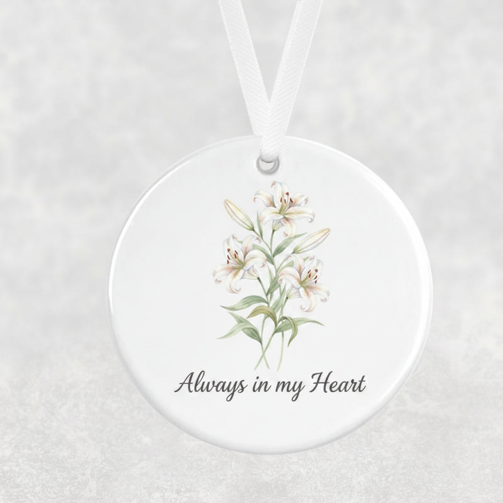 In Loving Memory – Always in my Heart White Lilies Hanging Ornament