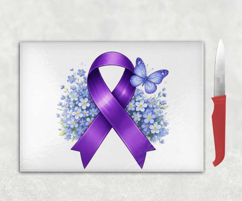 Purple Ribbon Forget-Me-Not Glass Chopping Board – Meaningful Gift