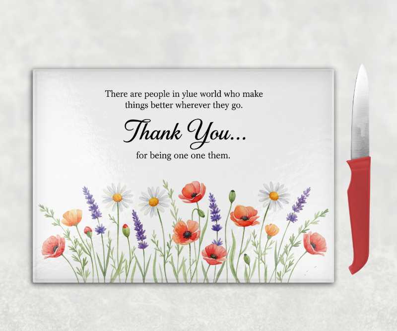 Personalised Thank You Chopping Board – Wildflower Gift for Someone Special