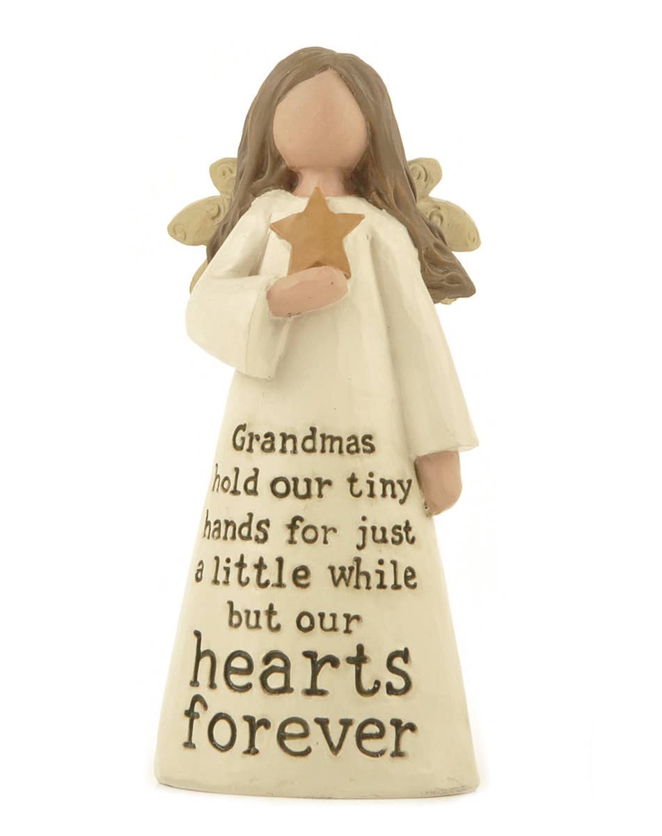 GRANDMAS HOLDS ANGEL DECORATION