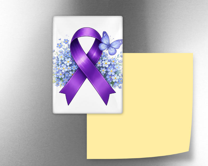 Purple Ribbon Forget-Me-Not Glass Fridge Magnet – Meaningful Gift