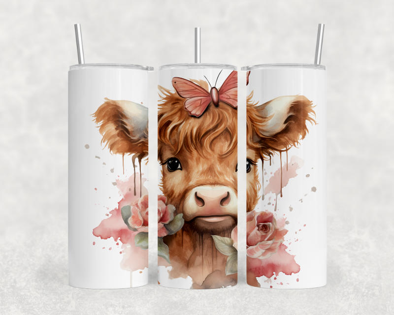 Highland Cow Valentine with Butterfly Tumbler