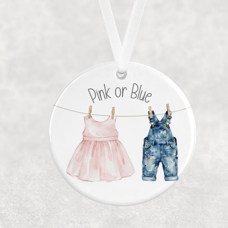 Gender Reveal – Pink or Blue Washing Line Hanging Ornament