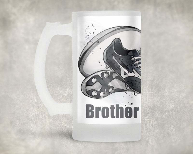 Rugby Brother Frosted Glass Beer Stein