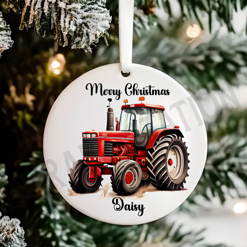 Personalised Red Tractor Christmas Tree Hanging Ornament Gift