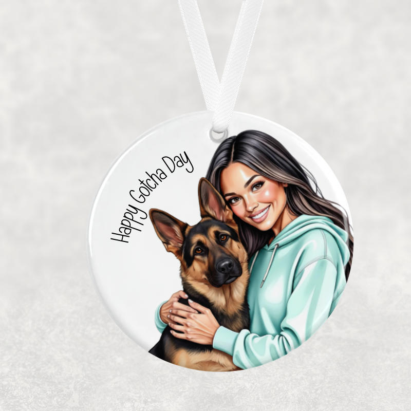 Happy Gotcha Day Hanging Ornament – Female & German Shepherd