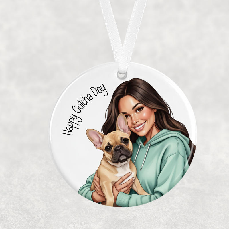 Happy Gotcha Day Hanging Ornament – Female & French Bulldog