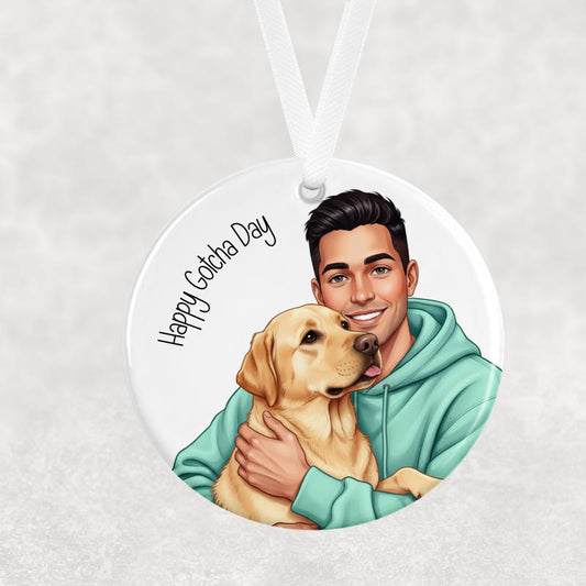 Happy Gotcha Day Hanging Ornament – Male & Labrador