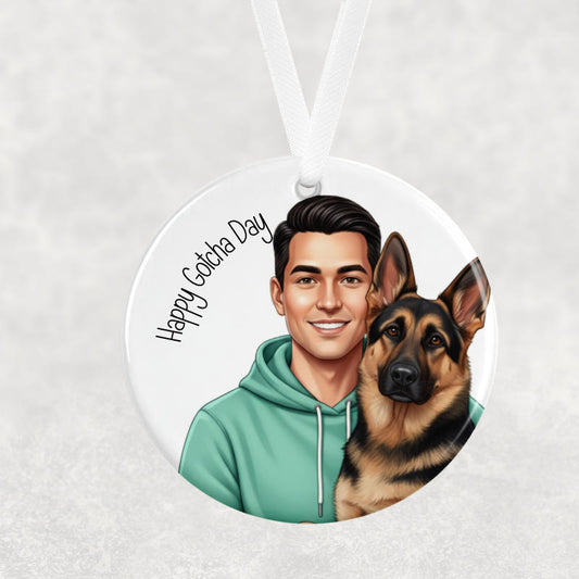 Happy Gotcha Day Hanging Ornament – Male & German Shepherd