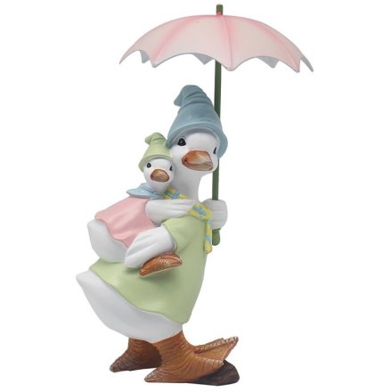 Rainy Duck With Baby Figurine