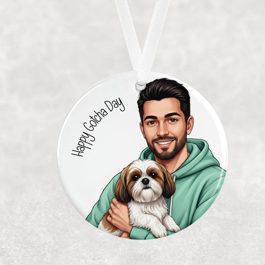 Happy Gotcha Day Hanging Ornament – Male & Shih Tzu