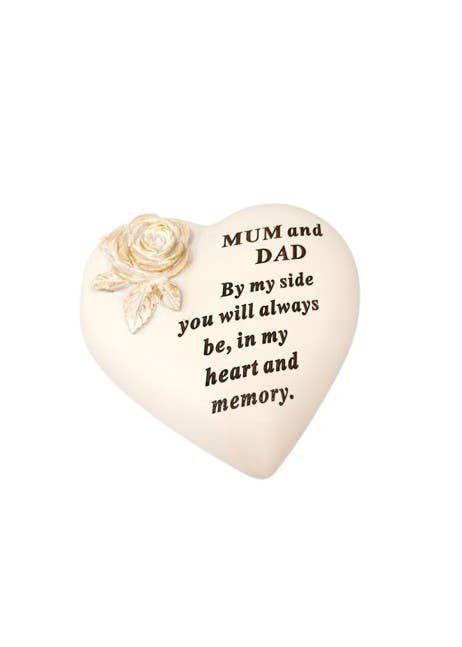 Mum and Dad Memorial Cream and Gold Heart Stone