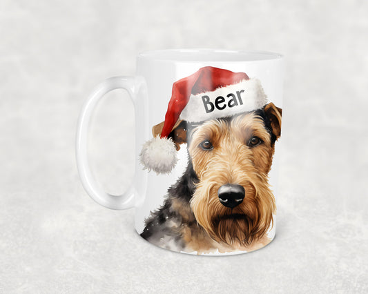 Airedale Terrier in Santa hat  festive design Christmas mug