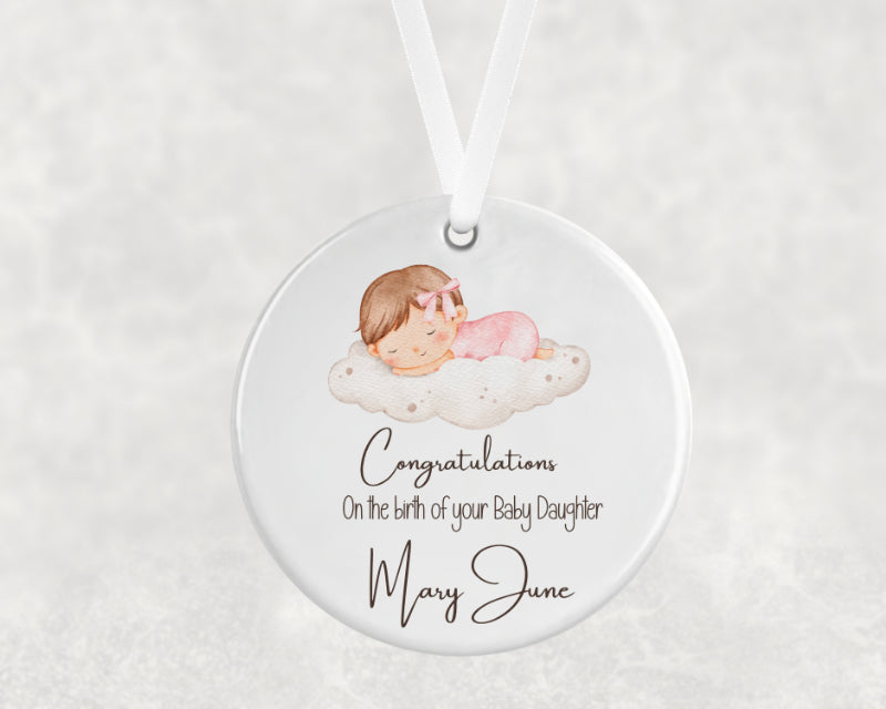 Personalised Baby Girl Keepsake Ornament – Congratulations on Your Baby Daughter
