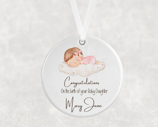 Personalised Baby Girl Keepsake Ornament – Congratulations on Your Baby Daughter