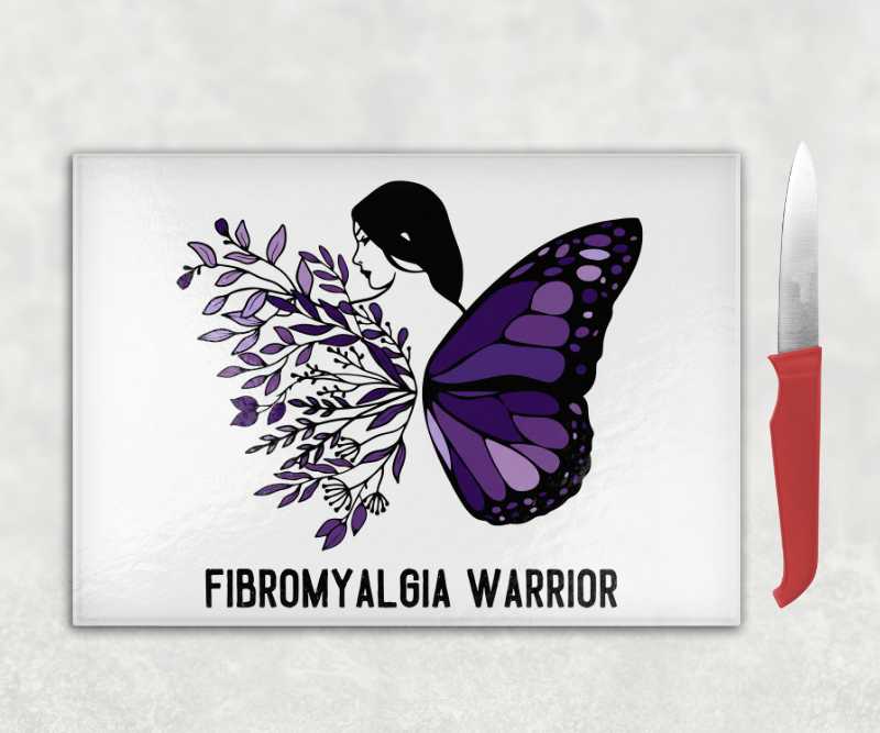 Purple Butterfly Warrior Silhouette Glass Chopping Board – Fibromyalgia Meaningful Gift