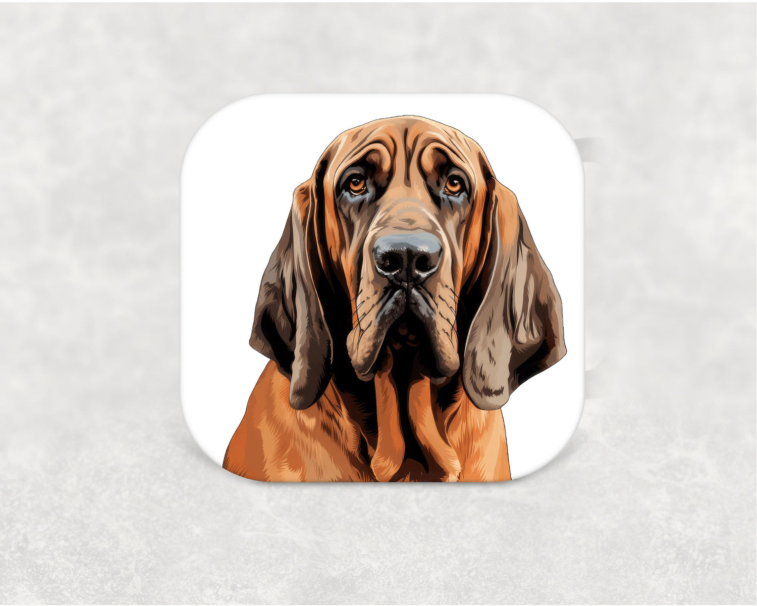 Bloodhound Coaster - MDF dog breed coaster with cork backing featuring a detailed Bloodhound illustration. Perfect gift for Bloodhound owners