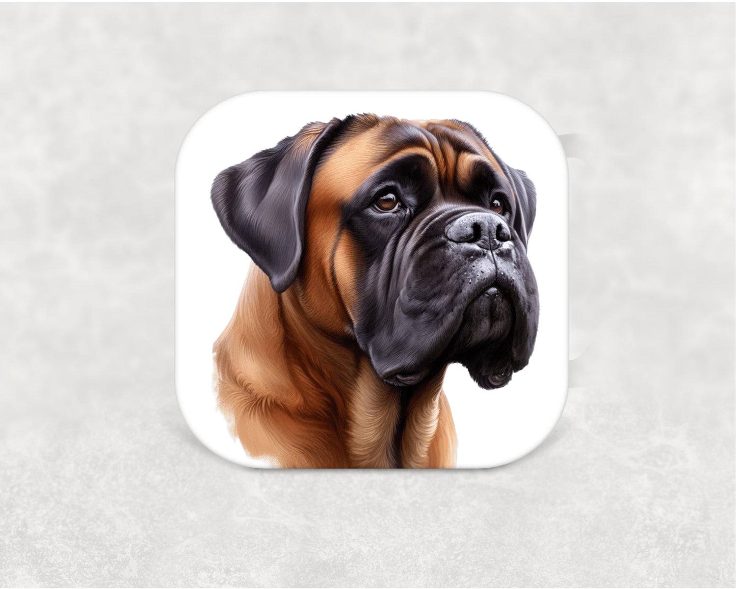 Bullmastiff dog coaster - MDF coaster with cork backing featuring a Bullmastiff illustration. Great gift idea for Bullmastiff fans.