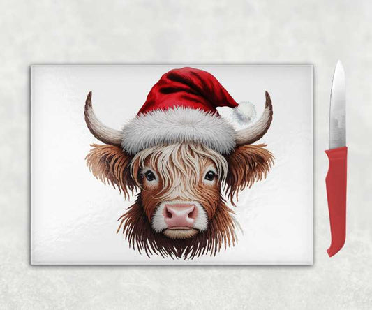 Christmas Highland Cow Glass Chopping Board