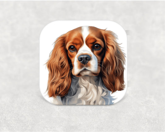 Cavalier King Charles Spaniel dog coaster - MDF coaster with cork backing featuring a Cavalier King Charles Spaniel illustration. Great gift idea for Cavalier King Charles Spaniel fans