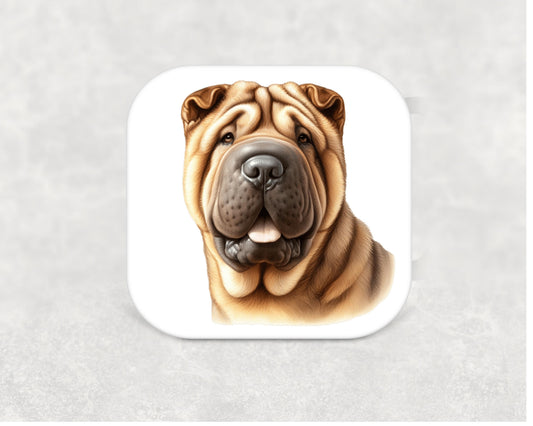 Chinese Shar Pei Coaster — a 9cm square cork-backed MDF coaster with an illustrated wrinkly Shar Pei design, ideal for rare breed lovers