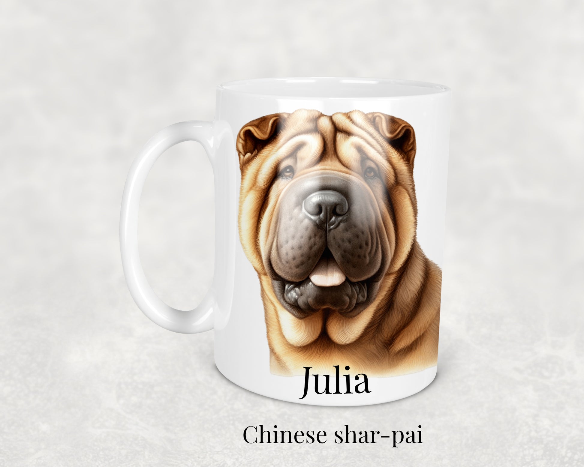 Chinese Shar Pei Mug featuring a detailed illustration of a wrinkly and lovable Chinese Shar Pei dog