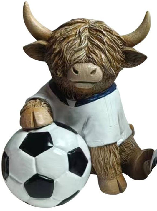 Football Highland Cow Ornament – White Kit Football Gift