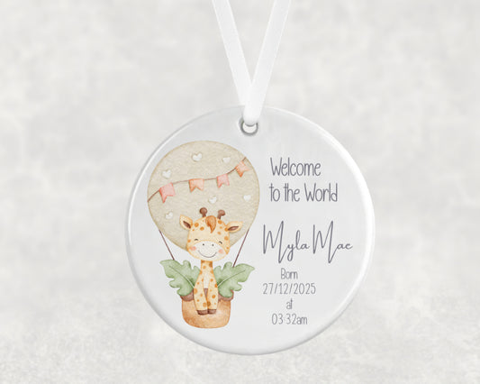 Personalised Giraffe Baby Keepsake Ornament – Welcome to the World Gift