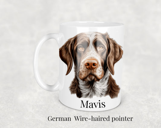 German Wirehaired Pointer Mug featuring a detailed illustration of a rugged and determined German Wirehaired Pointer dog
