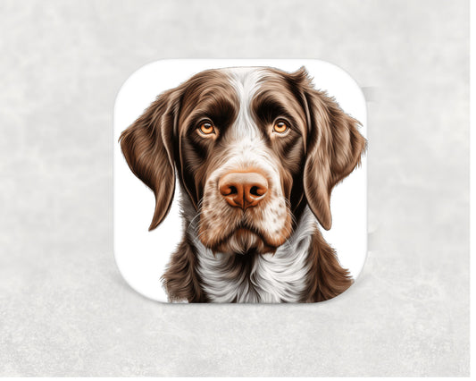 German Wirehaired Pointer Coaster - illustrated portrait on a cork-backed MDF coaster