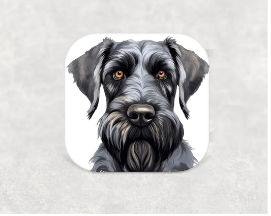 Giant Schnauzer Coaster - illustrated portrait on a cork-backed MDF coaster