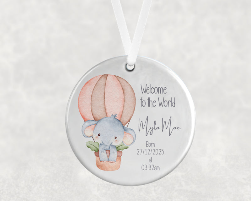 Personalised Elephant Baby Keepsake Ornament – Welcome to the World Gift