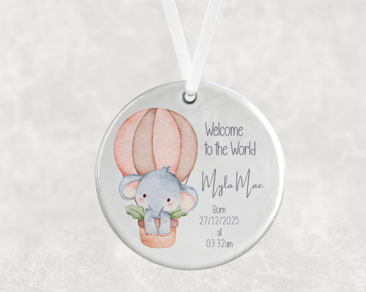 Personalised Elephant Baby Keepsake Ornament – Welcome to the World Gift