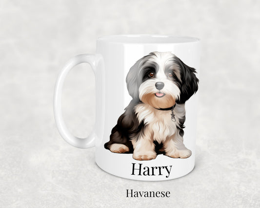 Havanese Mug - 11oz ceramic dog breed mug featuring a detailed Havanese illustration. Perfect gift for Havanese owners.