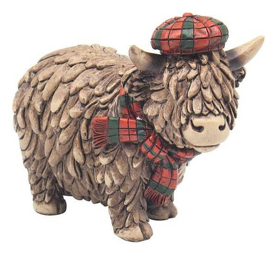 Hughie Highland Cow with Tartan Scarf and Hat