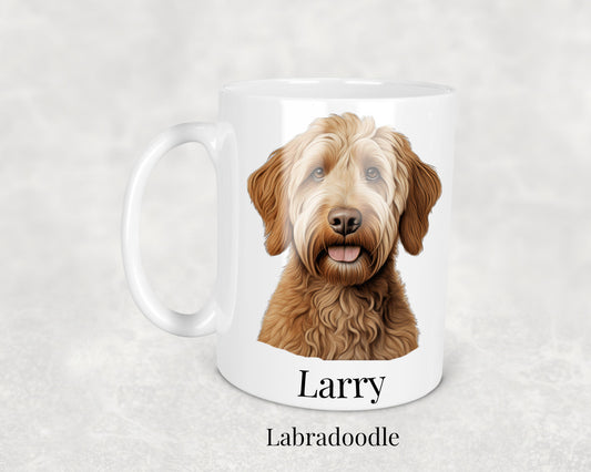 Labradoodle Mug - 11oz ceramic dog breed mug featuring a detailed Labradoodle illustration. Perfect gift for Labradoodle owners.