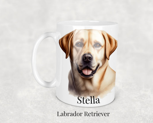 Labrador Retriever Mug - 11oz ceramic dog breed mug featuring a detailed Labrador Retriever illustration. Perfect gift for Labrador owners.