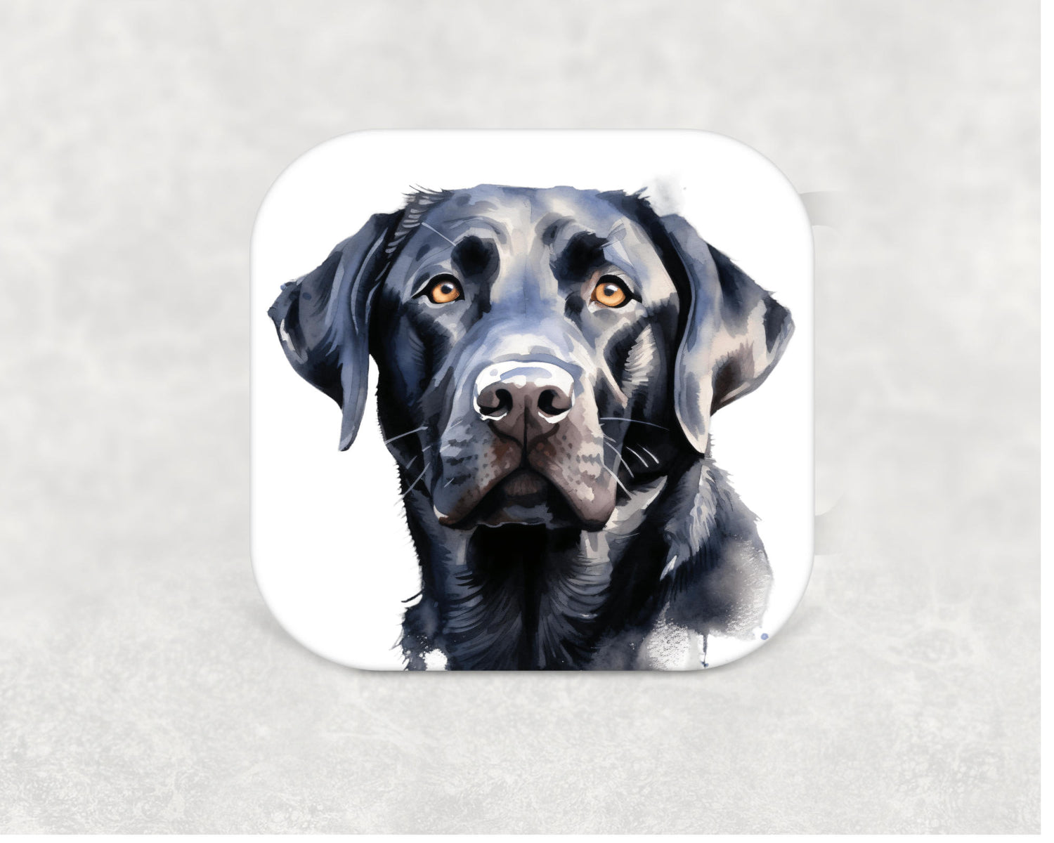 Black Labrador Dog Coaster — a 9cm square cork-backed MDF coaster with an illustrated glossy black Labrador design, ideal for Black Lab lovers"