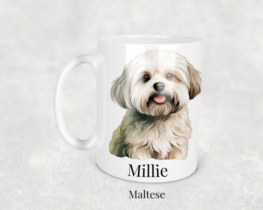 Maltese Mug - 11oz ceramic dog breed mug featuring a detailed Maltese illustration. Perfect gift for Maltese owners.
