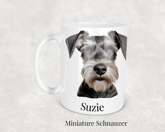Miniature Schnauzer dog mug - 11oz ceramic coffee cup featuring a Miniature Schnauzer illustration. Great gift idea for Schnauzer fans