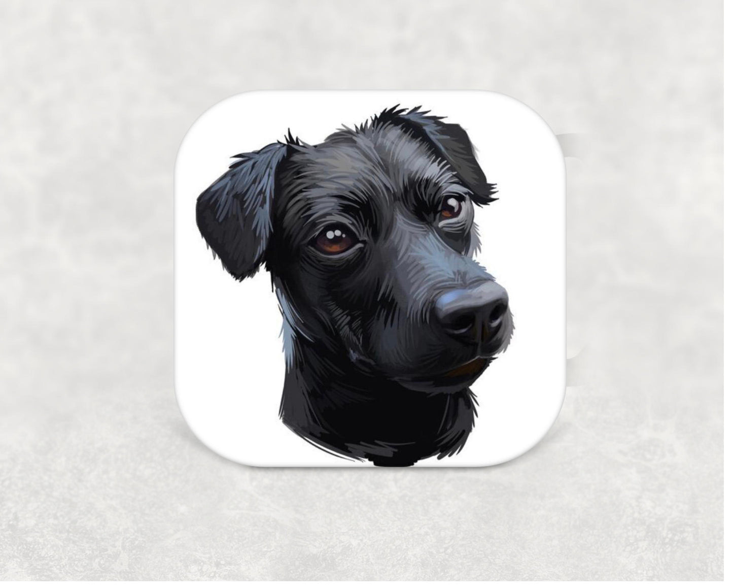 llustrated Patterdale Terrier on a square MDF coaster with cork backing — a great gift idea for Patterdale Terrier owners