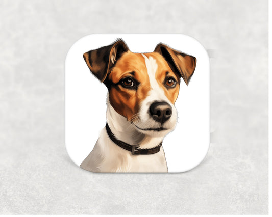 Russell Terrier dog coaster — a 9cm MDF coaster with cork base, featuring a detailed Russell Terrier illustration, ideal as a dog lover gift