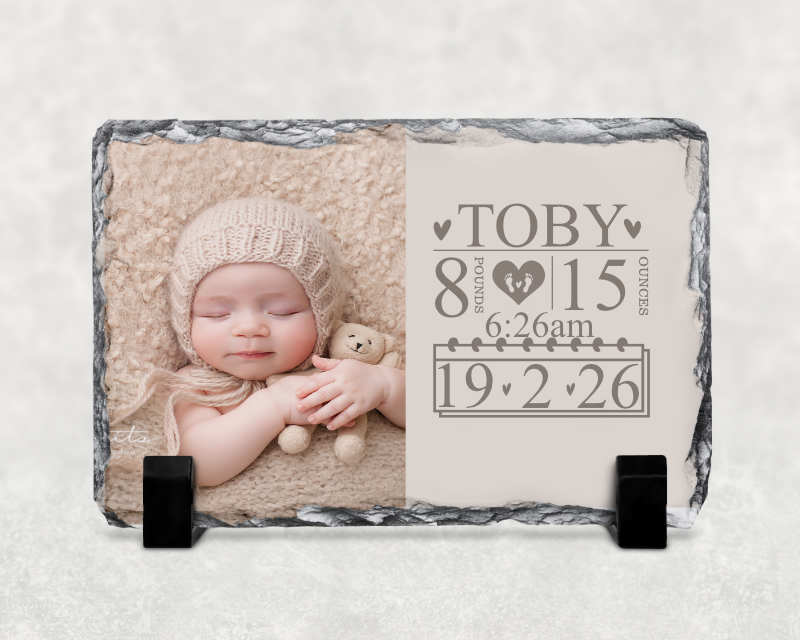 Personalised Baby Photo Slate Keepsake – Custom Newborn Gift for Parents & Family (20cm x 15cm)