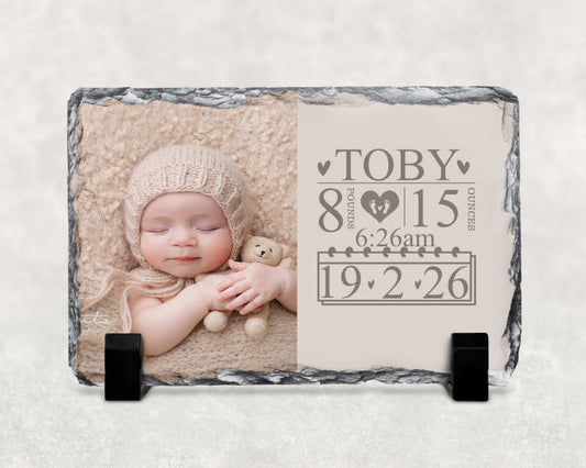 Personalised Baby Photo Slate Keepsake – Custom Newborn Gift for Parents & Family (20cm x 15cm)
