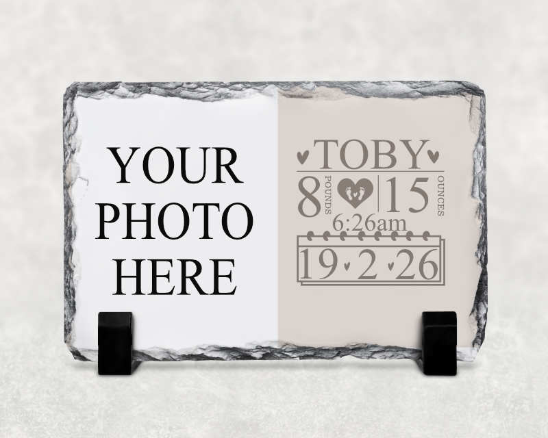 Personalised Baby Photo Slate Keepsake – Custom Newborn Gift for Parents & Family (20cm x 15cm)