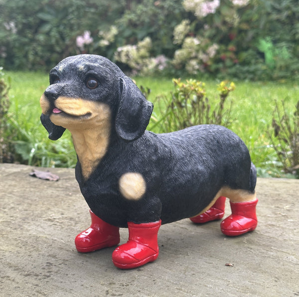 Dachshund Short Hair Dog Ornament in Red Wellington Boots